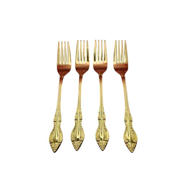 Set of 4 Golden Rexford Gold Electroplate Forks 7.5” National Stainless Japan - Picture 1 of 7